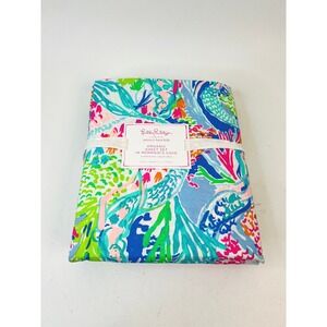 Lilly Pulitzer Pottery Barn Kids Mermaid's Cove Organic Queen Sheet Set New